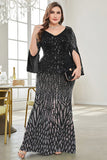 Robe noire de mère de la mariée à col en V à paillettes