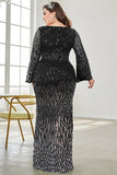 Robe noire de mère de la mariée à col en V à paillettes