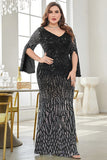 Robe noire de mère de la mariée à col en V à paillettes