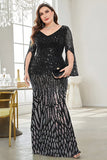 Robe noire de mère de la mariée à col en V à paillettes