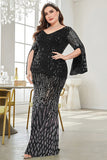 Robe noire de mère de la mariée à col en V à paillettes