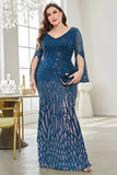 Robe noire de mère de la mariée à col en V à paillettes