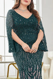 Robe noire de mère de la mariée à col en V à paillettes