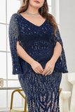 Robe noire de mère de la mariée à col en V à paillettes