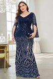 Robe noire de mère de la mariée à col en V à paillettes