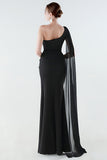 Robe formelle noire sirène à une épaule avec serpentin