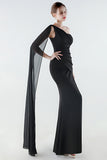 Robe formelle noire sirène à une épaule avec serpentin