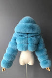 Manteau épaissi en fausse fourrure bleu royal