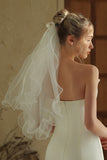 Voile de mariée simple en tulle ivoire court