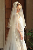 Long voile de mariée en tulle ivoire