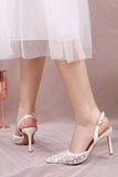 Chaussures de mariage élégantes blanches pointues à talons aiguilles avec des appliqués floraux