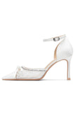Strass en ivoire, stilettos pointus, sandales à talons hauts, chaussures de mariage avec nœud