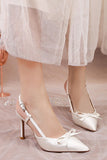 Élégantes talons aiguilles en ivoire pointu, talons hauts, chaussures de mariage avec nœud