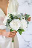 Bouquet de mariée classique de fleurs de mariage rose blanche et verdure
