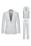 Costume de mariage blanc 3 pièces à un bouton pour hommes à revers de pointe