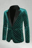Blazer de bal pour hommes en velours vert à carreaux et pointe