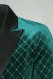 Blazer de bal pour hommes en velours vert à carreaux et pointe