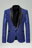 Blazer de bal masculin en châle à sequins et en revers bleu royal