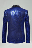 Blazer de bal masculin en châle à sequins et en revers bleu royal