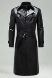 Trench-coat en cuir noir à revers avec ceinture