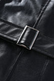 Trench-coat en cuir noir à revers avec ceinture