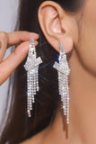 Boucles d’oreilles longues en argent argenté et franges longues avec des strass