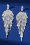 Boucles d’oreilles longues en argent argentées à franges en forme de bal, ornées de strass