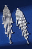 Boucles d’oreilles longues de bal argentées argentées à franges scintillantes avec des strass