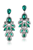 Longues boucles d’oreilles de bal en forme de feuille vert foncé scintillantes avec des strass