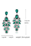 Longues boucles d’oreilles de bal en forme de feuille vert foncé scintillantes avec des strass