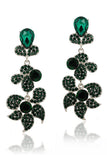 Boucles d’oreilles tombantes en forme de fleur noire scintillantes avec des strass