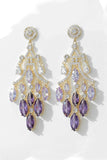 Boucles d’oreilles tombantes en forme de feuille de strass violettes scintillantes