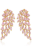 Boucles d’oreilles tombantes roses en forme de feuille scintillante avec des strass