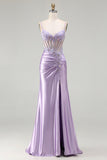 Robe longue de bal scintillante violet clair seuqin à fête