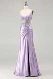 Robe longue de bal scintillante violet clair seuqin à fête