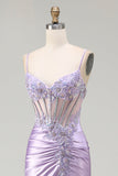 Robe longue de bal scintillante violet clair seuqin à fête