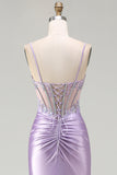 Robe longue de bal scintillante violet clair seuqin à fête