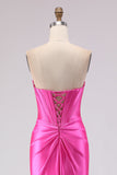 Sweetheart Fuchsia Sirène Corset longue robe de bal perlée avec fente