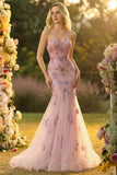 Sweetheart Blush sirène de bal longue robe de promo brodée avec écharpe au col