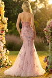 Sweetheart Blush sirène de bal longue robe de promo brodée avec écharpe au col
