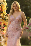Robe de bal de promo sirène à fard à joues pailletillante, col en V grande taille et paillettes,