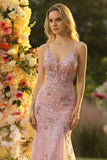 Robe de bal longue à bretelles fines de sirène à blush scintillant avec paillettes