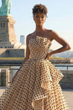 Robe de bal longue à volants abricot abricot noir, ligne A à volants