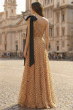 Robe longue de bal de bal à points abricots en abricot à une épaule avec nœud