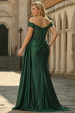 Robe longue de bal de bal en sirènes vert foncé vert foncé grande taille à paillettes avec fente