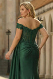 Robe longue de bal de bal en sirènes vert foncé vert foncé grande taille à paillettes avec fente