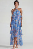 Robe Midi à motifs de fleurs à étages bleu rose à motifs en chiffon à étages