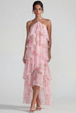 Robe Midi à motifs de fleurs à étages bleu rose à motifs en chiffon à étages