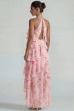 Robe Midi à motifs de fleurs à étages bleu rose à motifs en chiffon à étages