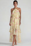 Robe Midi à motifs de fleurs à étages bleu rose à motifs en chiffon à étages